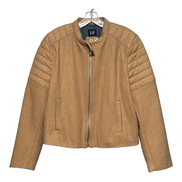 Gap Quilted Bomber Jacket Camel Color Wool Blend Zip Front Waist Cropped XL - Picture 1 of 5